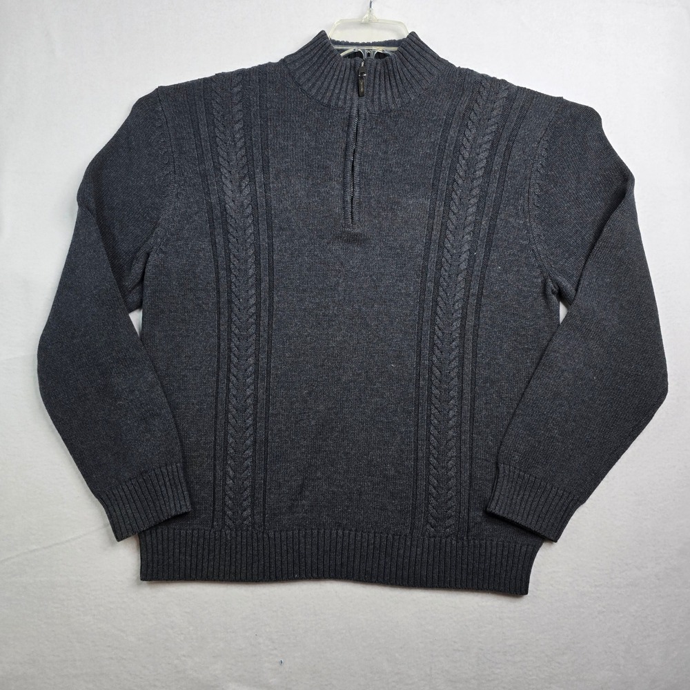 Vintage Calvin Klein Mens Charcoal Gray Mock Neck Cable Knit Sweater 90s Y2K